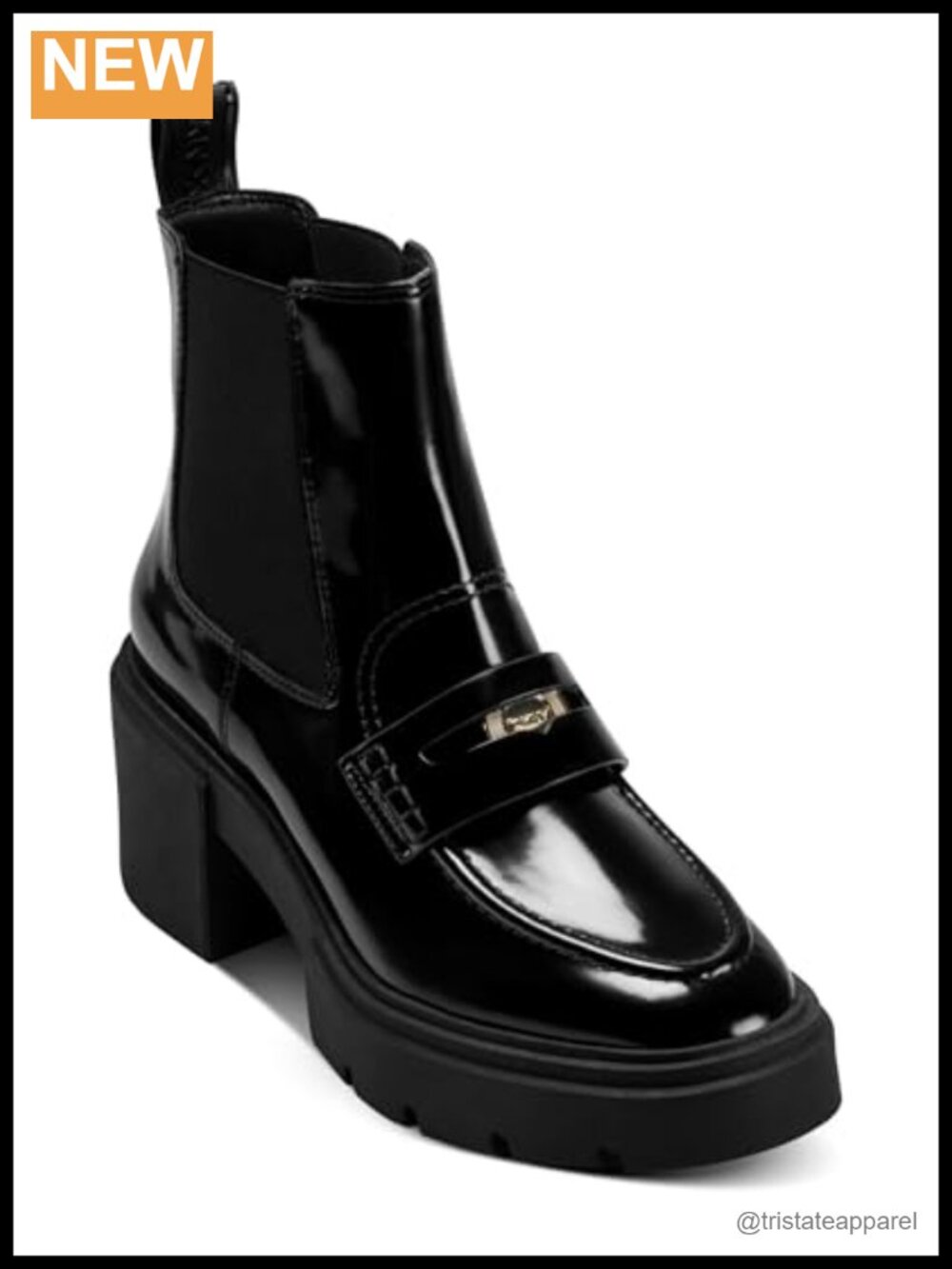 DKNY Tisbury Heeled Chelsea Boot Leather Block Heel Ankle Boot